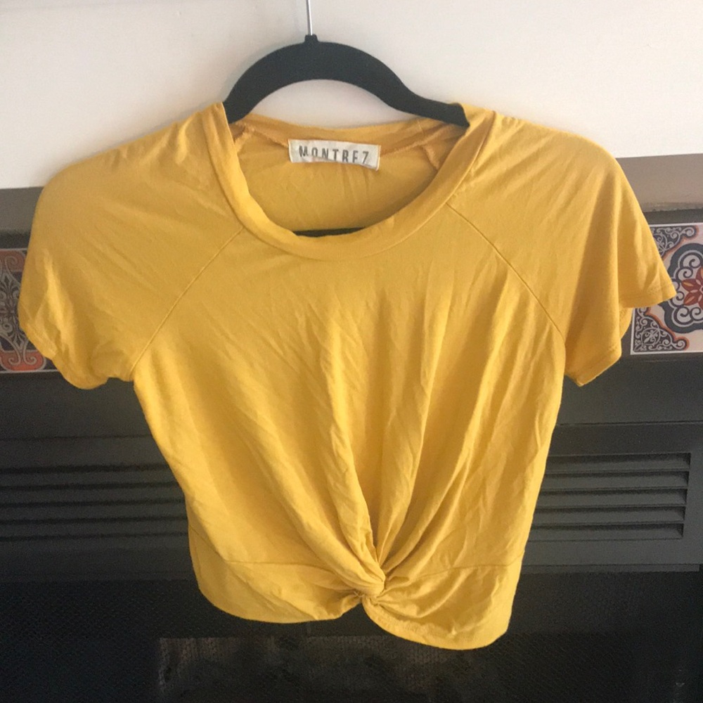 Yellow twisted front crop top